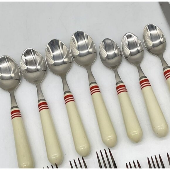 17 pc Ralph Laren Stainless Flatware Cafe Stripe-Red - Picture 3 of 5